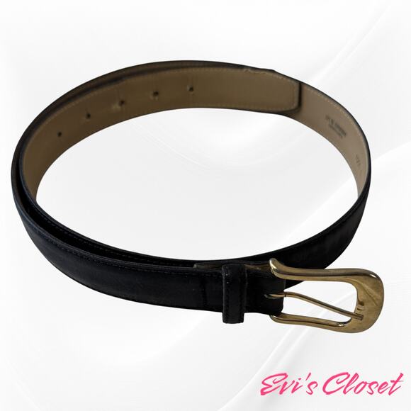 Black Belt Gold Buckle Split Cow Hide Bonded Lined Sz 36 - Picture 2 of 8